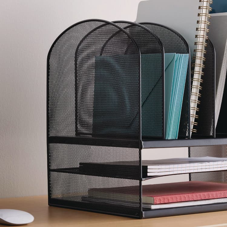 SAFCO PRODUCTS Onyx Mesh Desk Organizer with Two Horizontal and Six Upright Sections, Letter Size Files, 13.25" x 11.5" x 13", Black (SAF3255BL) thumbnail 2