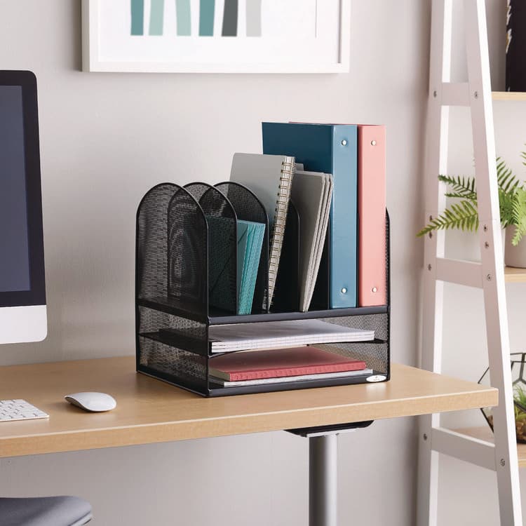 SAFCO PRODUCTS Onyx Mesh Desk Organizer with Two Horizontal and Six Upright Sections, Letter Size Files, 13.25" x 11.5" x 13", Black (SAF3255BL) thumbnail 4