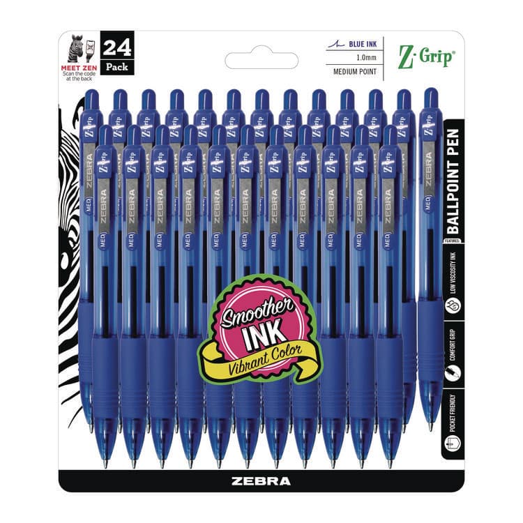ZEBRA PEN CORP. Z-Grip Ballpoint Pen, Retractable, Medium 1 mm, Blue Ink, Translucent Blue/Blue Barrel, 24/Pack (ZEB12225)