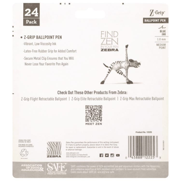 ZEBRA PEN CORP. Z-Grip Ballpoint Pen, Retractable, Medium 1 mm, Blue Ink, Translucent Blue/Blue Barrel, 24/Pack (ZEB12225) thumbnail 3