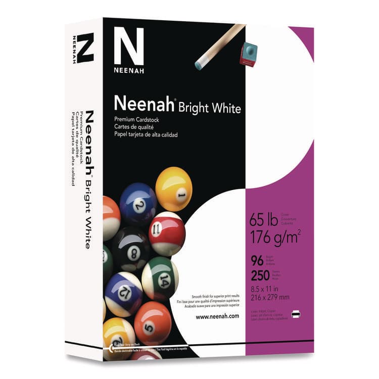 NEENAH PAPER Bright White Card Stock, 96 Bright, 65 lb Cover Weight, 8.5 x 11, 250/Pack (WAU91904)