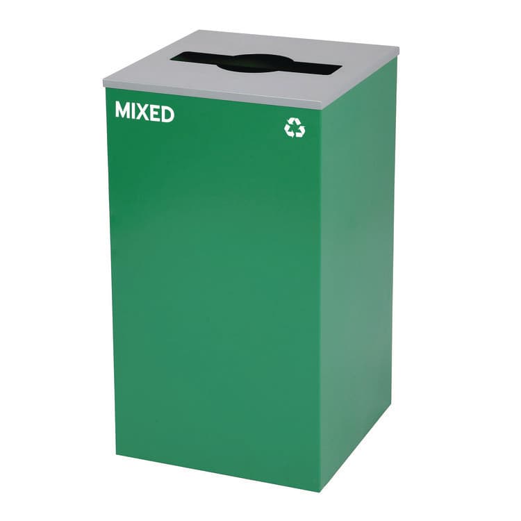 ALPINE INDUSTRIES 29 Gallon Trash/Recycling Cans, Steel, Green Mixed Recycling Can with Mixed Lid (ALH4450KITGRNMM)