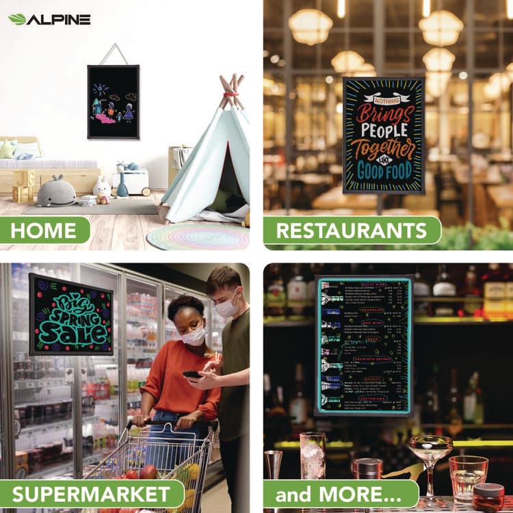 ALPINE INDUSTRIES LED Illuminated Hanging Message Writing Board, Black 26" x 18" Surface, Black 27.6" x 19.7" Frame (ALHALP49503) thumbnail 4