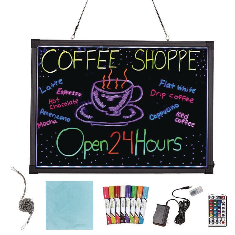ALPINE INDUSTRIES LED Illuminated Hanging Message Writing Board, Black 26" x 18" Surface, Black 27.6" x 19.7" Frame (ALHALP49503)
