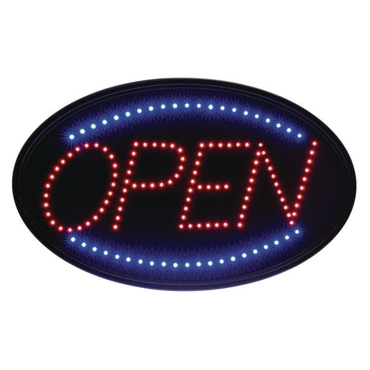 ALPINE INDUSTRIES LED Oval Open Sign, 23 x 14, Black Frame, Blue/Red Graphics (ALHALP49702)