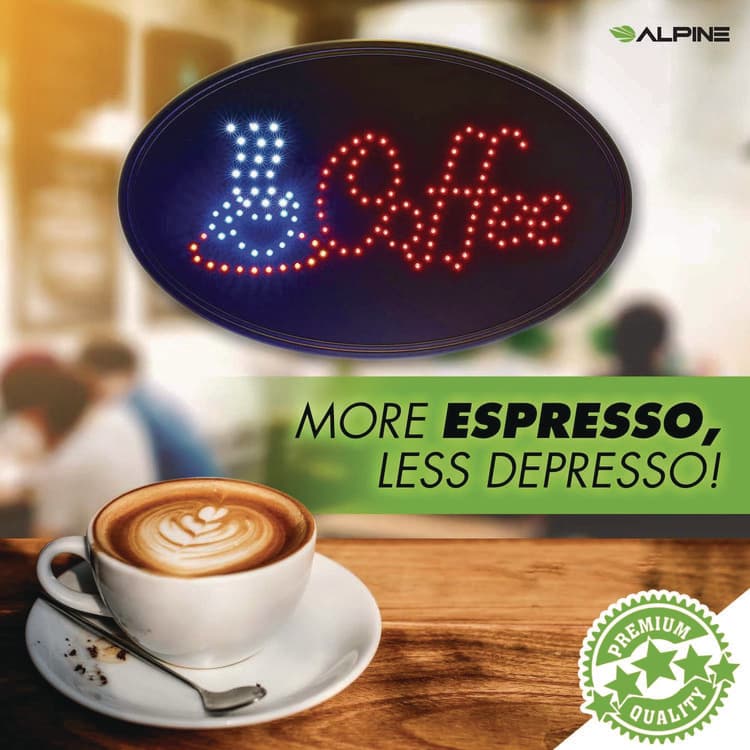 ALPINE INDUSTRIES LED Oval Coffee Sign, 23 x 14, Black Frame, Blue/Red Graphics (ALHALP49705) thumbnail 3