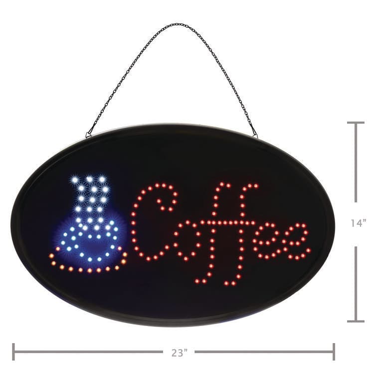 ALPINE INDUSTRIES LED Oval Coffee Sign, 23 x 14, Black Frame, Blue/Red Graphics (ALHALP49705) thumbnail 2