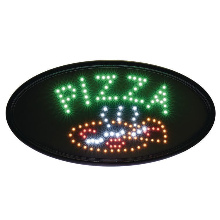 ALPINE INDUSTRIES LED Oval Pizza Sign, 23 x 14, Black Frame, Green/Orange/Red/White Graphics (ALHALP49707)