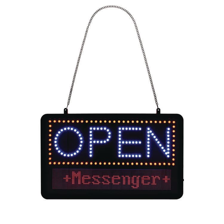 ALPINE INDUSTRIES LED Programmable Message Board Open Sign, 22 x 13, Black Frame, Blue/Red Graphics (ALHALP49710)