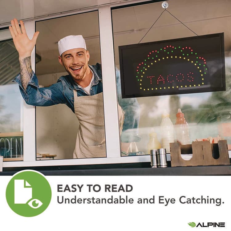 ALPINE INDUSTRIES LED Rectangular TACO Sign, 19 x 10, Black Frame, Green/Red/Yellow Graphics (ALHALP49711) thumbnail 3