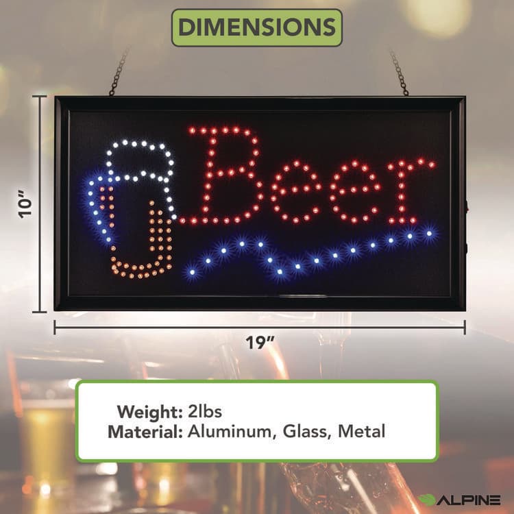 ALPINE INDUSTRIES LED Rectangular Beer Sign, 19 x 10, Black Frame, Blue/Green/Orange/Red/White Graphics (ALHALP49714) thumbnail 2