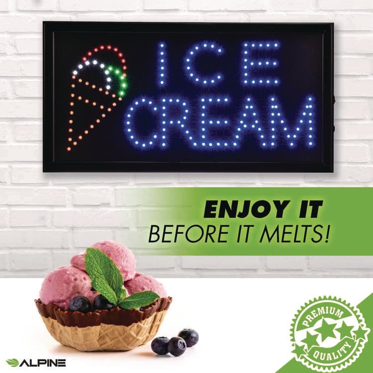 ALPINE INDUSTRIES LED Rectangular Ice Cream Sign, 19 x 10, Black Frame, Blue/Green/Orange/Red/White Graphics (ALHALP49713) thumbnail 3