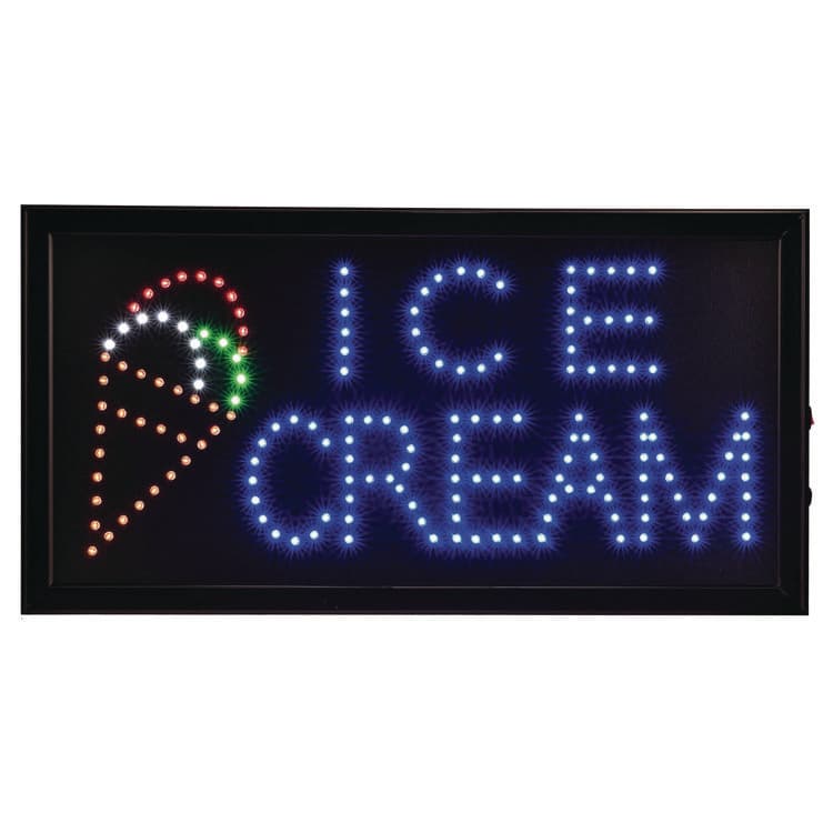 ALPINE INDUSTRIES LED Rectangular Ice Cream Sign, 19 x 10, Black Frame, Blue/Green/Orange/Red/White Graphics (ALHALP49713)