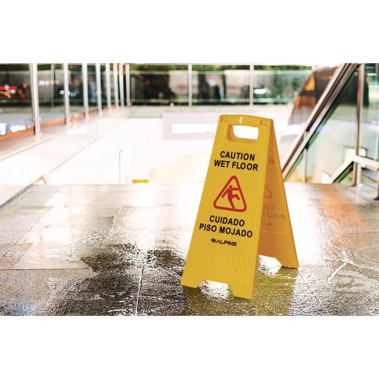 ALPINE INDUSTRIES Bilingual Caution Wet Floor Sign, 11.8 x 0.7 x 24.6, Yellow, 3/Carton (ALHALP4993) thumbnail 2