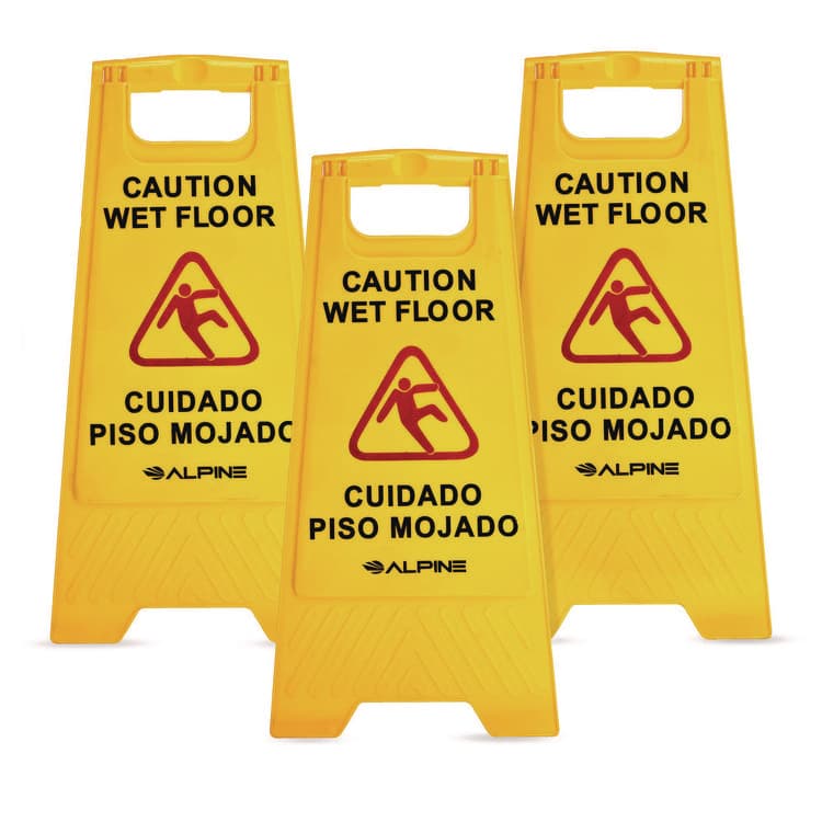 ALPINE INDUSTRIES Bilingual Caution Wet Floor Sign, 11.8 x 0.7 x 24.6, Yellow, 3/Carton (ALHALP4993) thumbnail 4