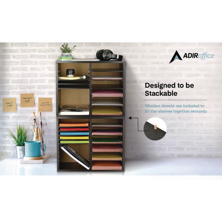 ADIROFFICE Wood Adjustable 12 Compartment Literature Organizer, 12 Sections, Letter Size, 20 x 11.8 x 16.3, Black (ALHI50012BLK) thumbnail 4
