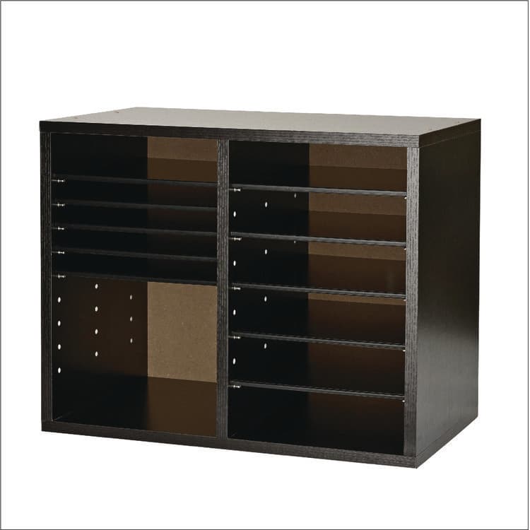 ADIROFFICE Wood Adjustable 12 Compartment Literature Organizer, 12 Sections, Letter Size, 20 x 11.8 x 16.3, Black (ALHI50012BLK)