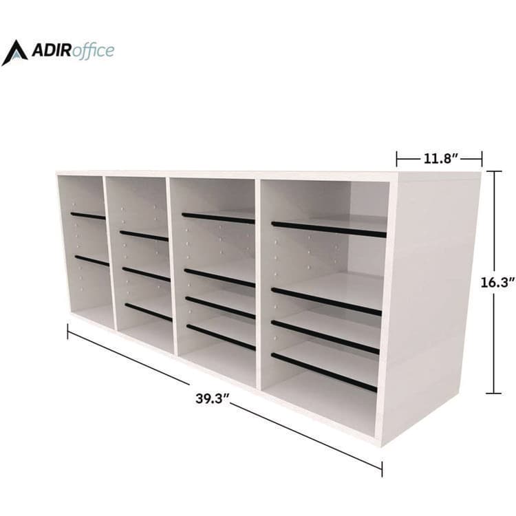 ADIROFFICE Wood Adjustable 24 Compartment Literature Organizer, 24 Sections, Letter Size, 39.3 x 11.8 x 16.3, White (ALHI50024WHI) thumbnail 4