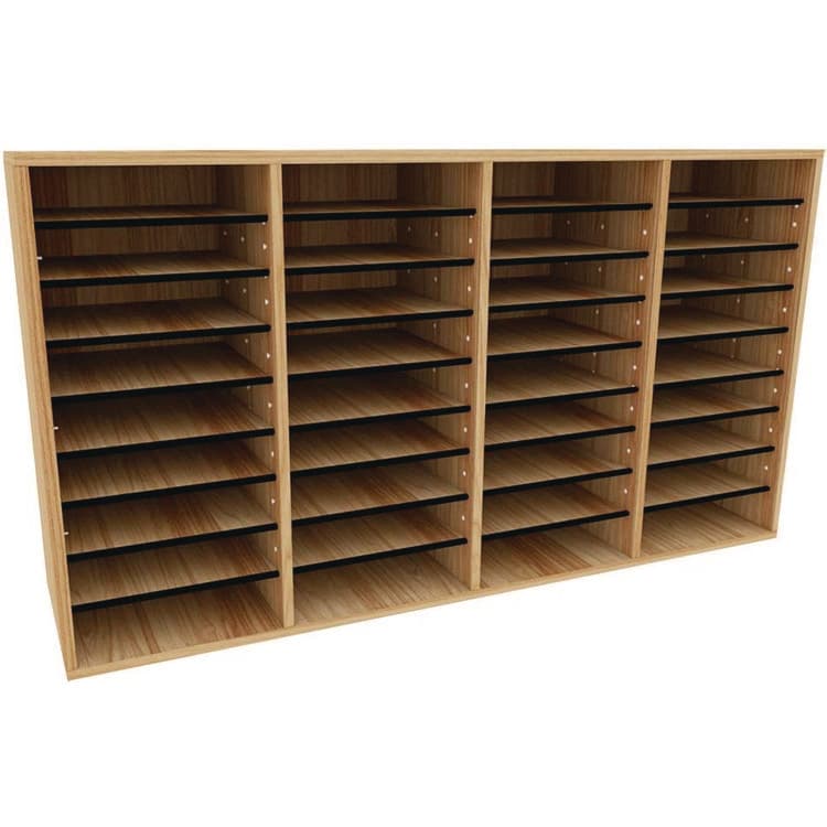 ADIROFFICE Wood Adjustable 36 Compartment Literature Organizer, 36 Sections, Letter Size, 39.3 x 11.8 x 23.9, Medium Oak (ALHI50036MEO)