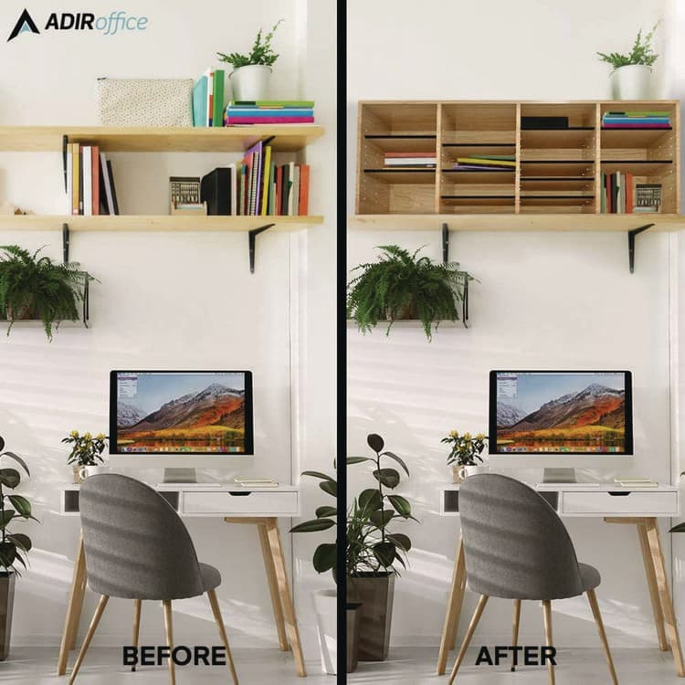 ADIROFFICE Wood Adjustable 24 Compartment Literature Organizer, 24 Sections, Letter Size, 39.3 x 11.8 x 16.3, Medium Oak (ALHI50024MEO) thumbnail 3