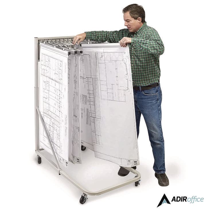 ADIROFFICE Blueprint Storage Cabinet Rolling Stand, Assorted Document Sizes Accommodated, 27" x 28.5" to 46.5" x 46" to 66", Gray (ALHI613) thumbnail 3