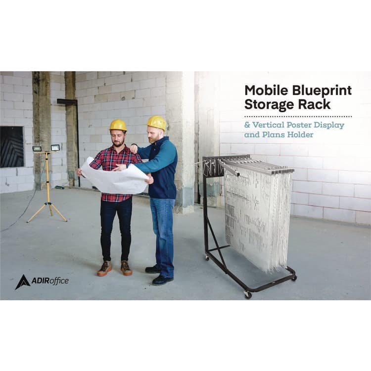ADIROFFICE Blueprint Storage Cabinet Rolling Stand, Assorted Document Sizes Accomodated, 27" x 28.5" to 46.5" x 46" to 66", Blue (ALHI613BLU) thumbnail 4