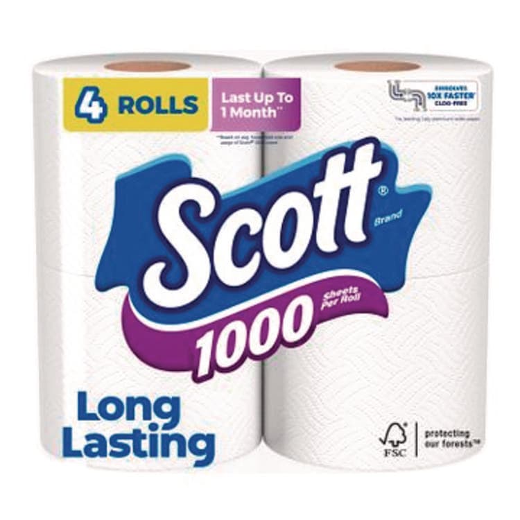 KIMBERLY CLARK 1000 Bathroom Tissue, Septic Safe, 1-Ply, White, 1,000 Sheets/Roll, 4 Rolls/Pack, 12 Packs/Carton (KCM10183)
