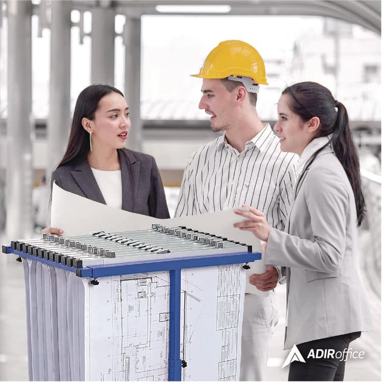 ADIROFFICE Blueprint Storage Cabinet Steel Vertical Plan Center, Assorted Document Sizes, 15" x 27" to 47.25" x 32.5" to 57", Blue (ALHI614BLU) thumbnail 3