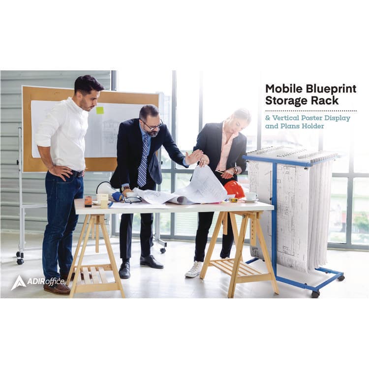 ADIROFFICE Blueprint Storage Cabinet Steel Vertical Plan Center, Assorted Document Sizes, 15" x 27" to 47.25" x 32.5" to 57", Blue (ALHI614BLU) thumbnail 4