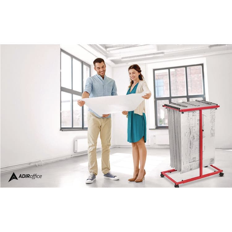 ADIROFFICE Blueprint Storage Cabinet Steel Vertical Plan Center, Assorted Document Sizes, 15" x 27" to 47.25" x 32.5" to 57", Red (ALHI614RED) thumbnail 4
