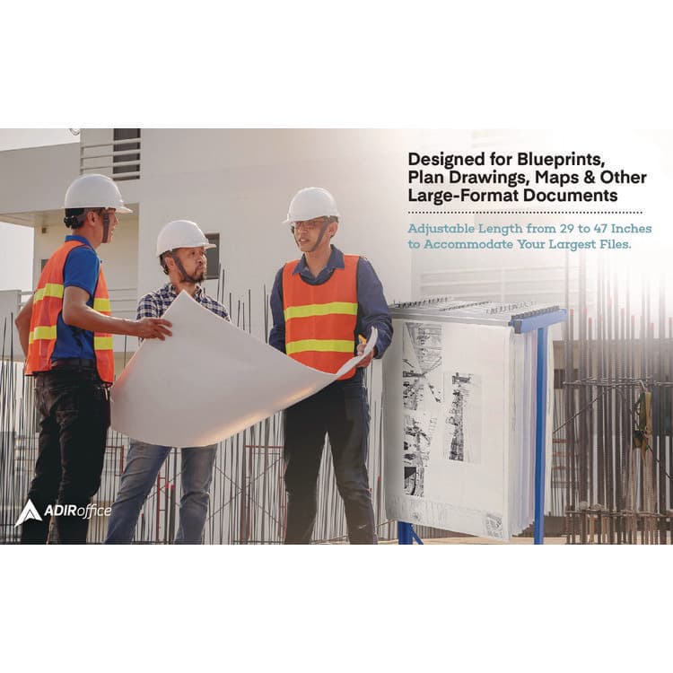 ADIROFFICE Expandable Blueprint Storage Cabinet Mobile Plan Center, Assorted Document Sizes, 20.5" x 28" to 46.5" x 50.75", Blue (ALHI615BLU) thumbnail 2