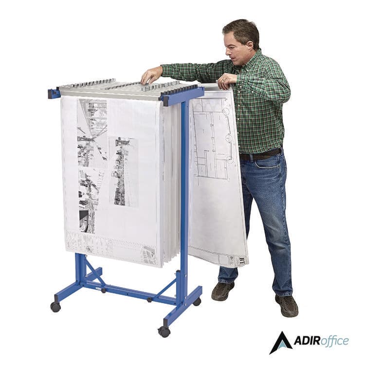 ADIROFFICE Expandable Blueprint Storage Cabinet Mobile Plan Center, Assorted Document Sizes, 20.5" x 28" to 46.5" x 50.75", Blue (ALHI615BLU) thumbnail 4