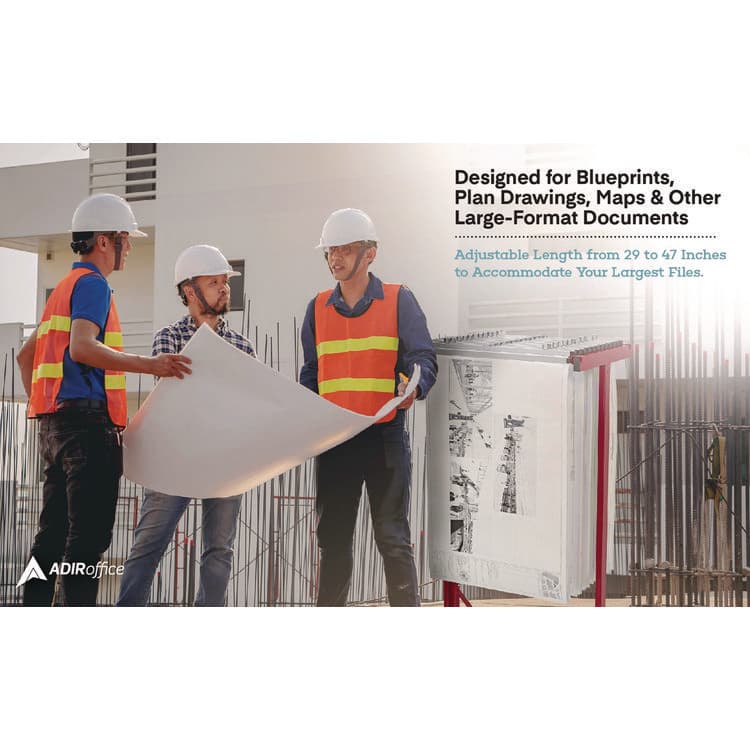 ADIROFFICE Expandable Blueprint Storage Cabinet Mobile Plan Center, Assorted Document Sizes, 20.5" x 28" to 46.5" x 50.75", Red (ALHI615RED) thumbnail 2