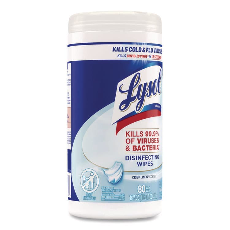 RECKITT BENCKISER Disinfecting Wipes, 1-Ply, 7 x 7.25, Crisp Linen, White, 80 Wipes/Canister (RAC89346) thumbnail 2