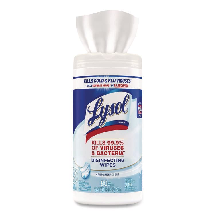 RECKITT BENCKISER Disinfecting Wipes, 1-Ply, 7 x 7.25, Crisp Linen, White, 80 Wipes/Canister (RAC89346) thumbnail 4