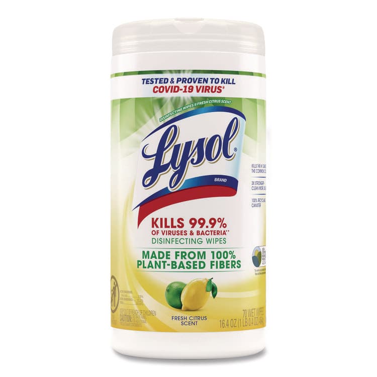 RECKITT BENCKISER Disinfecting Wipes II Fresh Citrus, 1-Ply, 7 x 7.25, White, 70 Wipes/Canister, 6 Canisters/Carton (RAC49128CT) thumbnail 2