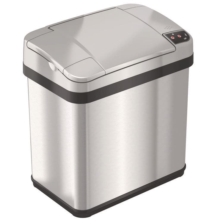 HLS COMMERCIAL Rectangular Sensor Trash Can, 2.5 gal, Plastic, Silver (HLMHLS02SS)
