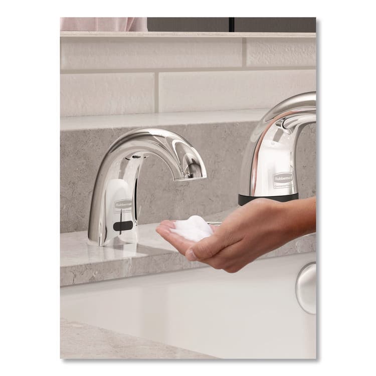 RUBBERMAID COMMERCIAL PROD. One Shot Soap Dispenser - Touch Free, Foam, 800 mL/1,600 mL, 1.9 x 5.5 x 4, Polished Chrome (RCP4870465) thumbnail 4