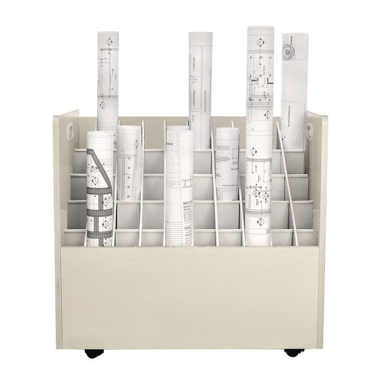 ADIROFFICE 50-Compartment Mobile Wood Blueprint Rolled File Storage Organizer, 50 Compartments, 30 x 15.75 x 28.5, White (ALHI626WHI) thumbnail 2