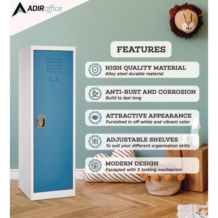 ADIROFFICE Steel Storage Locker, 1 Compartment, 15 x 15 x 48, Blue (ALHI62901BLU) thumbnail 4