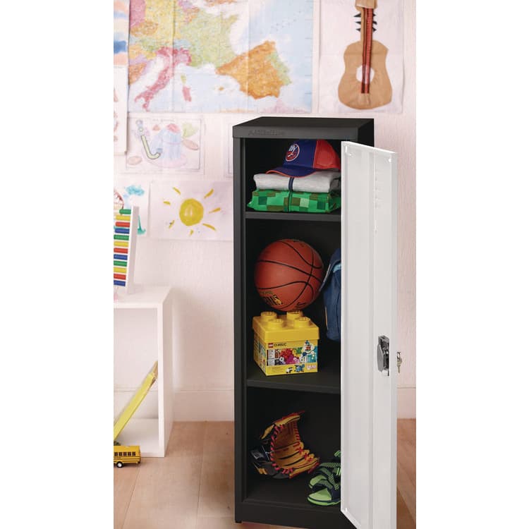 ADIROFFICE Steel Storage Locker, 1 Compartment, 15 x 15 x 48, Black Body/White Doors (ALHI62901BW) thumbnail 2