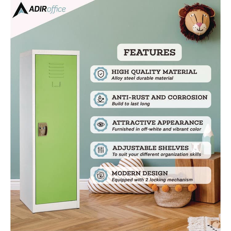 ADIROFFICE Steel Storage Locker, 1 Compartment, 15 x 15 x 48, Green (ALHI62901GRN) thumbnail 4