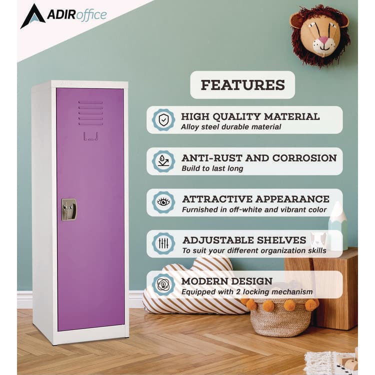 ADIROFFICE Steel Storage Locker, 1 Compartment, 15 x 15 x 48, Purple (ALHI62901PUR) thumbnail 4