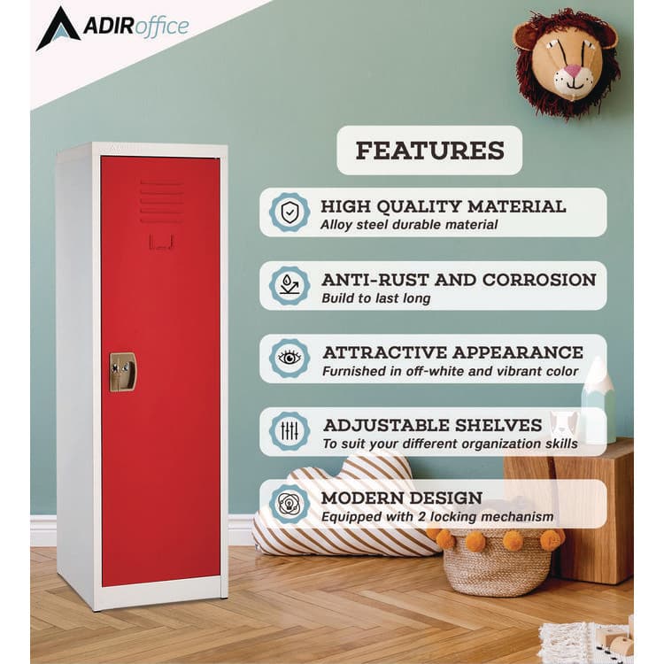 ADIROFFICE Steel Storage Locker, 1 Compartment, 15 x 15 x 48, Red (ALHI62901RED) thumbnail 3