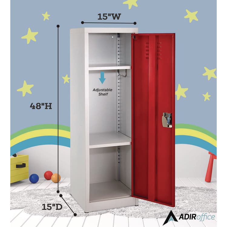 ADIROFFICE Steel Storage Locker, 1 Compartment, 15 x 15 x 48, Red (ALHI62901RED) thumbnail 4