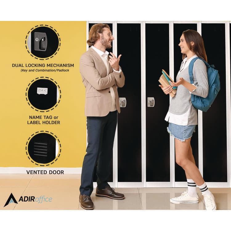 ADIROFFICE Steel Storage Locker, 1 Compartment, 12 x 12 x 72, Black (ALHI629201BLK) thumbnail 4