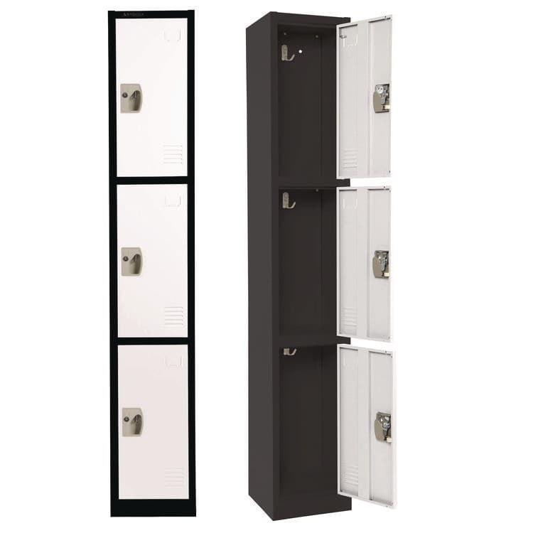 ADIROFFICE Steel Storage Locker, 3 Compartment, 12 x 12 x 72, Black Body/White Doors (ALHI629203BW) thumbnail 2