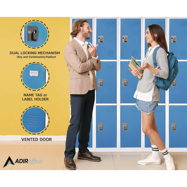 ADIROFFICE Steel Storage Locker, 3 Compartment, 12 x 12 x 72, Blue (ALHI629203BLU) thumbnail 4