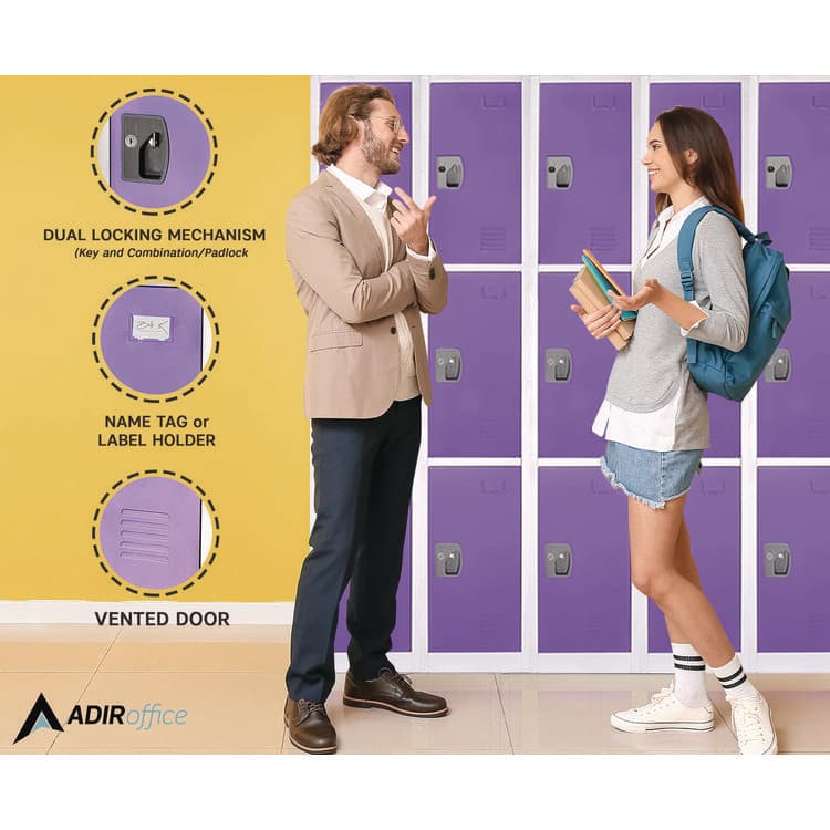 ADIROFFICE Steel Storage Locker, 3 Compartment, 12 x 12 x 72, Purple (ALHI629203PUR) thumbnail 3