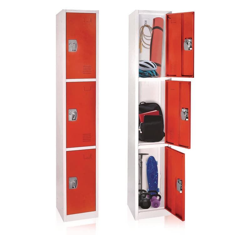 ADIROFFICE Steel Storage Locker, 3 Compartment, 12 x 12 x 72, Red (ALHI629203RED) thumbnail 2
